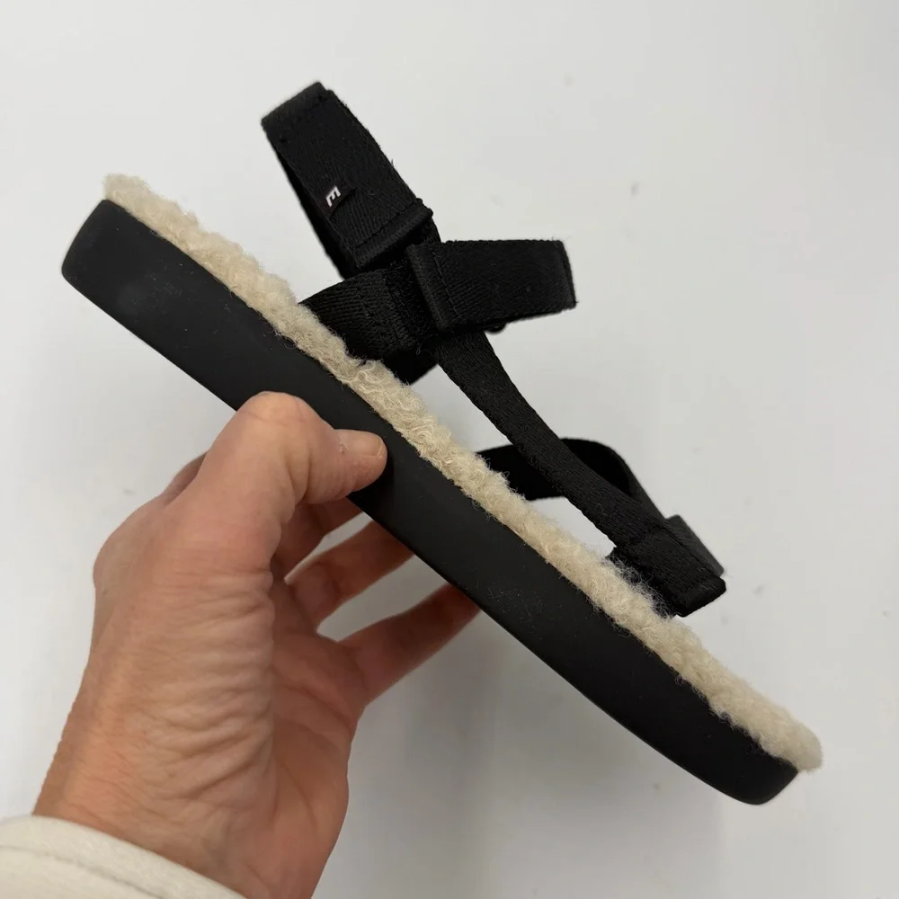 NEW Everlane Black ReNew Teddy Faux Fur Sport Sandal in Size 6